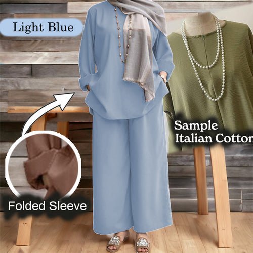 Namila Cotton Loose Pants Set - Clearance - Light Blue - Size 5XL