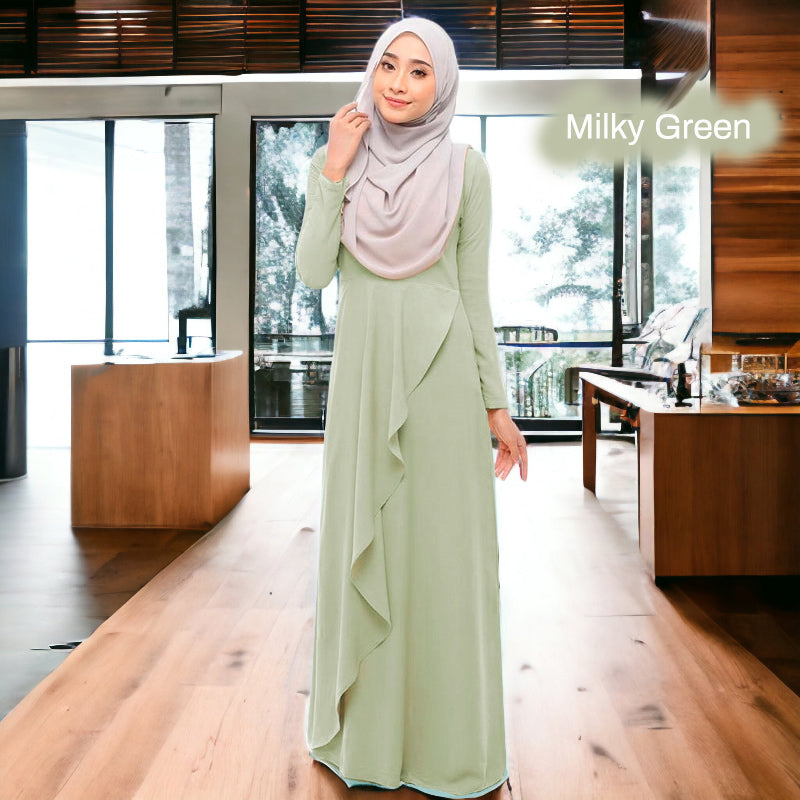 Odessa Back Zip Jubah - Clearance - Milky Green - Size XL