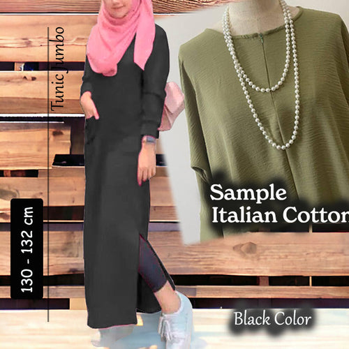 Tara Italian Crumple Cotton Tunic Jumbo - Clearance - Black - Size L