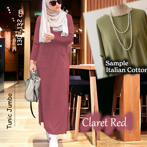 Raana Cotton Tunic Jumbo - Clearance - Claret Red - Size XL