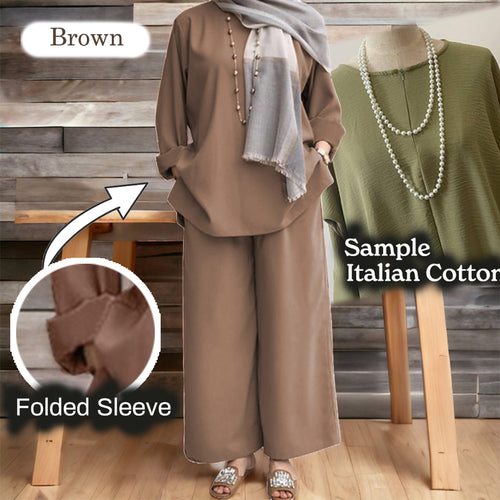 Namila Cotton Loose Pants Set - Clearance - Brown - Size L