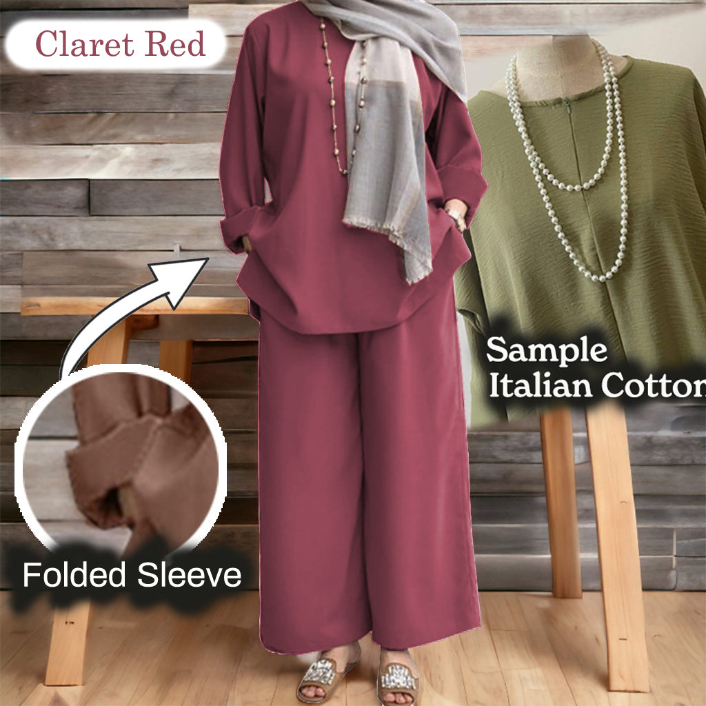 Namila Cotton Loose Pants Set - Clearance - Claret Red- Size 4XL