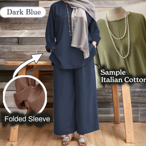 Namila Cotton Loose Pants Set - Clearance - Dark Blue - Size 2XL
