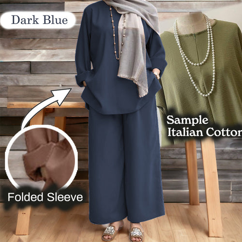 Namila Cotton Loose Pants Set - Clearance - Dark Blue - Size 5XL