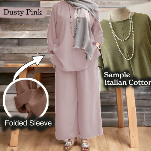 Namila Cotton Loose Pants Set - Clearance - Dusty Pink - Size L